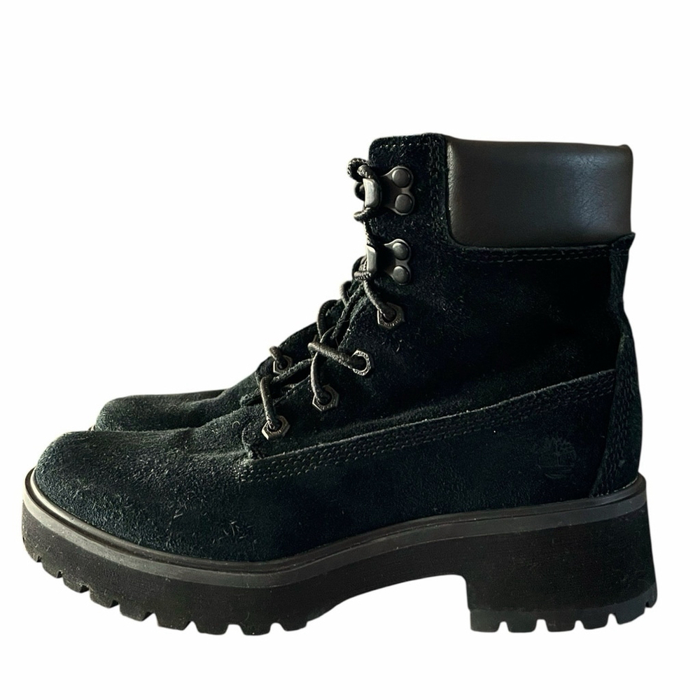 Timberland Womens Size 6.5 Carnaby Cool Lace Up Boots Block Heel Black Suede - Picture 2 of 15